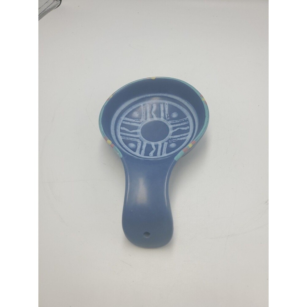 Vtg Treasure Craft Paradise Southwest Spoon Rest Blue Aztec USA 80’s-90’s MCM